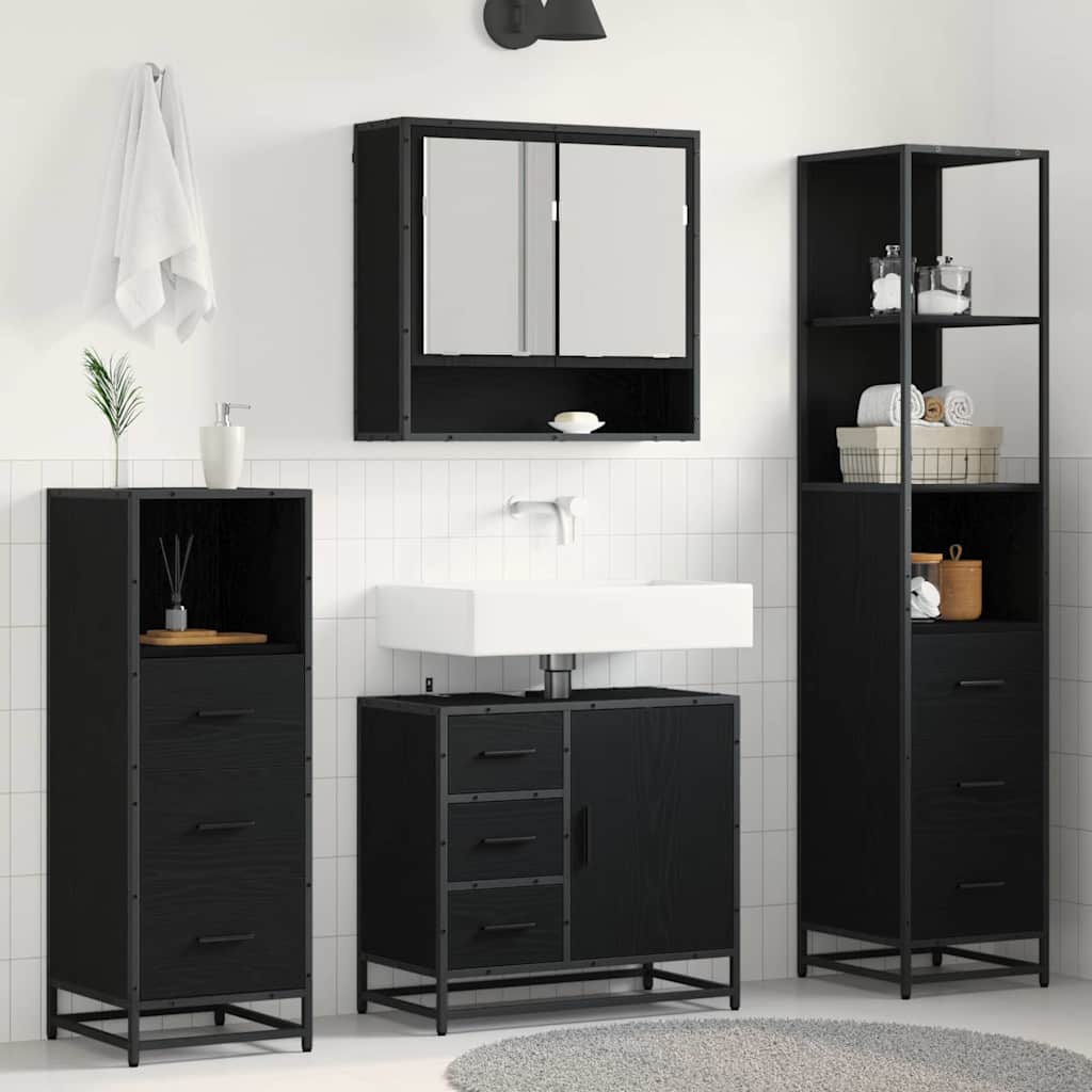 Seturi de mobilier pentru baie - Set de mobilier pentru baie 4 pcs Stejar negru 65 x 33 x 60 cm