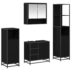vidaXL Vannitoa m&ouml;&ouml;bleset 4 tk Must tamm 65 x 33 x 60 cm Tehispuit