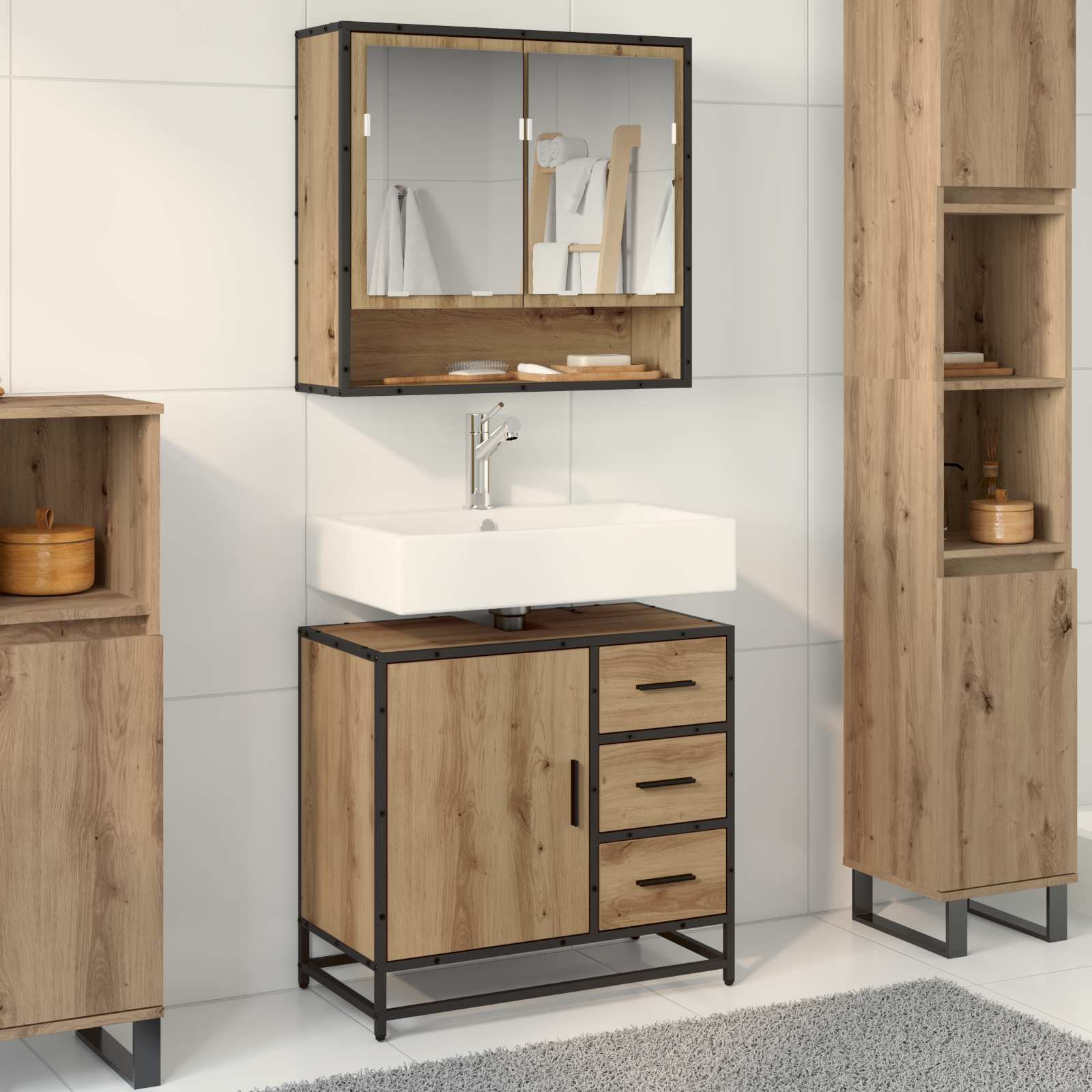 vidaXL Set de mobilier pentru baie cu sertar 2 pcs Stejar Artizanal