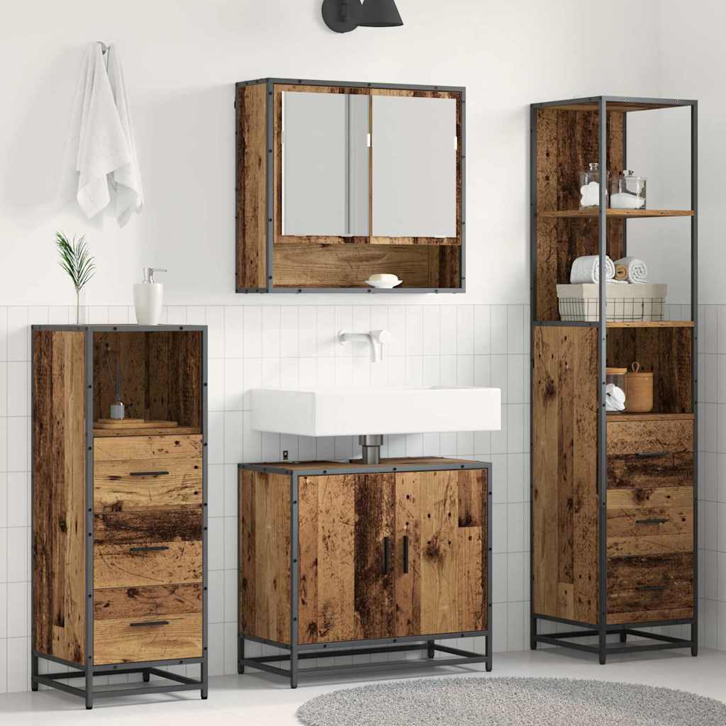 Seturi de mobilier pentru baie - Set de mobilier pentru baie 4 pcs Lemn vechi 65 x 33 x 60 cm