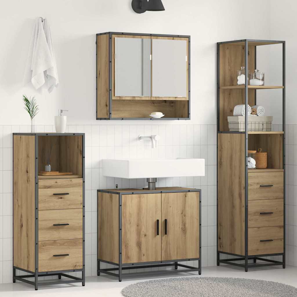 Seturi de mobilier pentru baie - Set de mobilier pentru baie cu sertar 4 pcs stejar artizanal