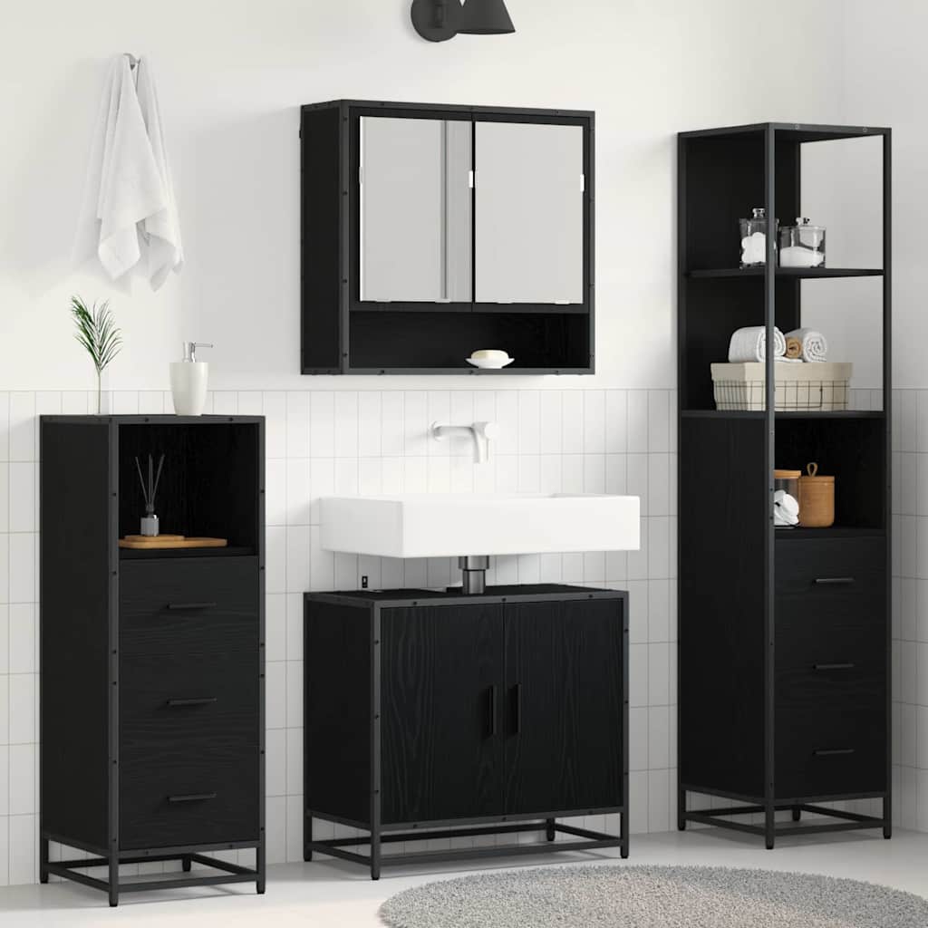 Seturi de mobilier pentru baie - Set de mobilier pentru baie 4 pcs Stejar negru 65 x 33 x 60 cm