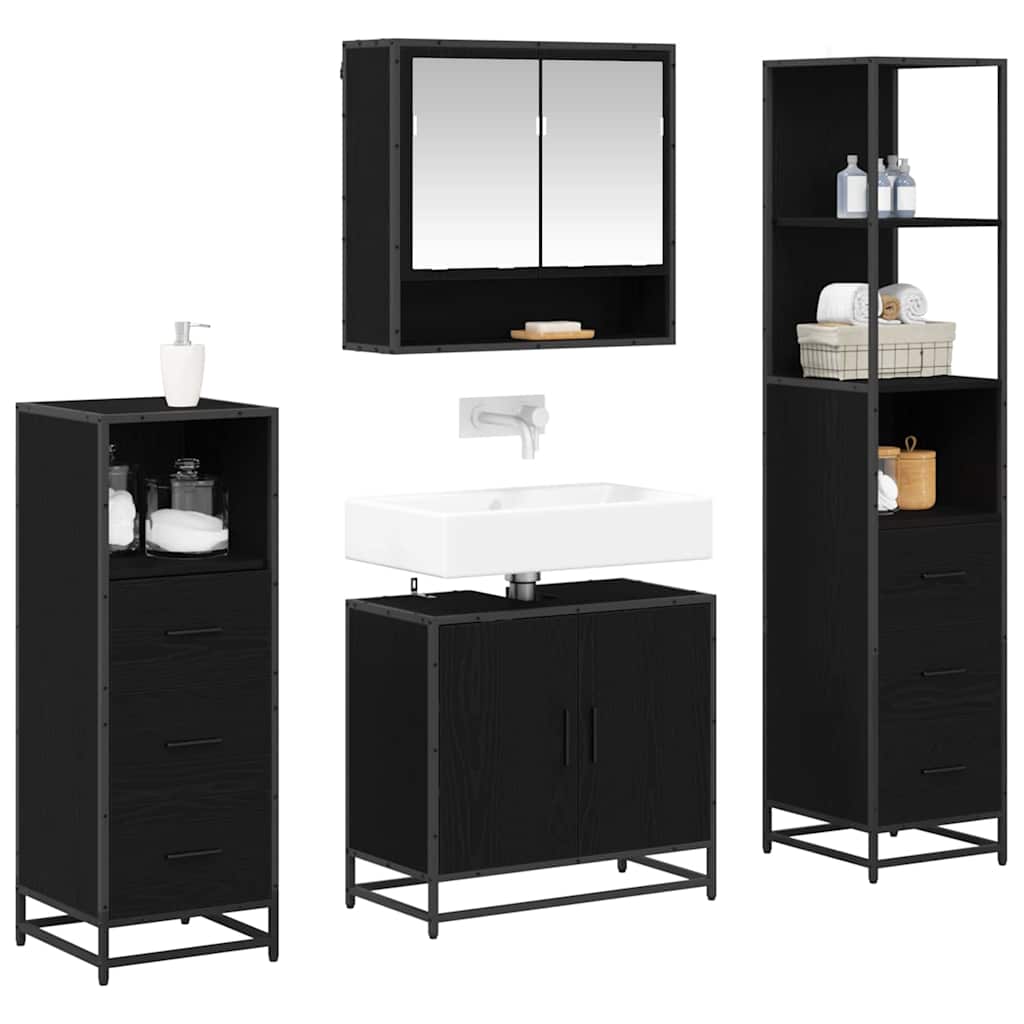 vidaXL Badkamermeubelset met lade 4 pcs Zwart eiken 65 x 33 x 60 cm