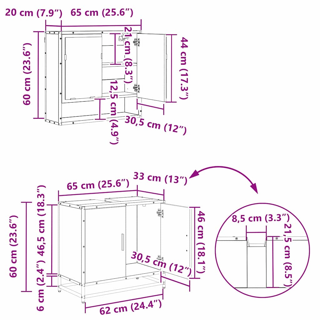 Sada koupelnového nábytku 4 pcs Černý dub kompozitní dřevo - obrázek 17