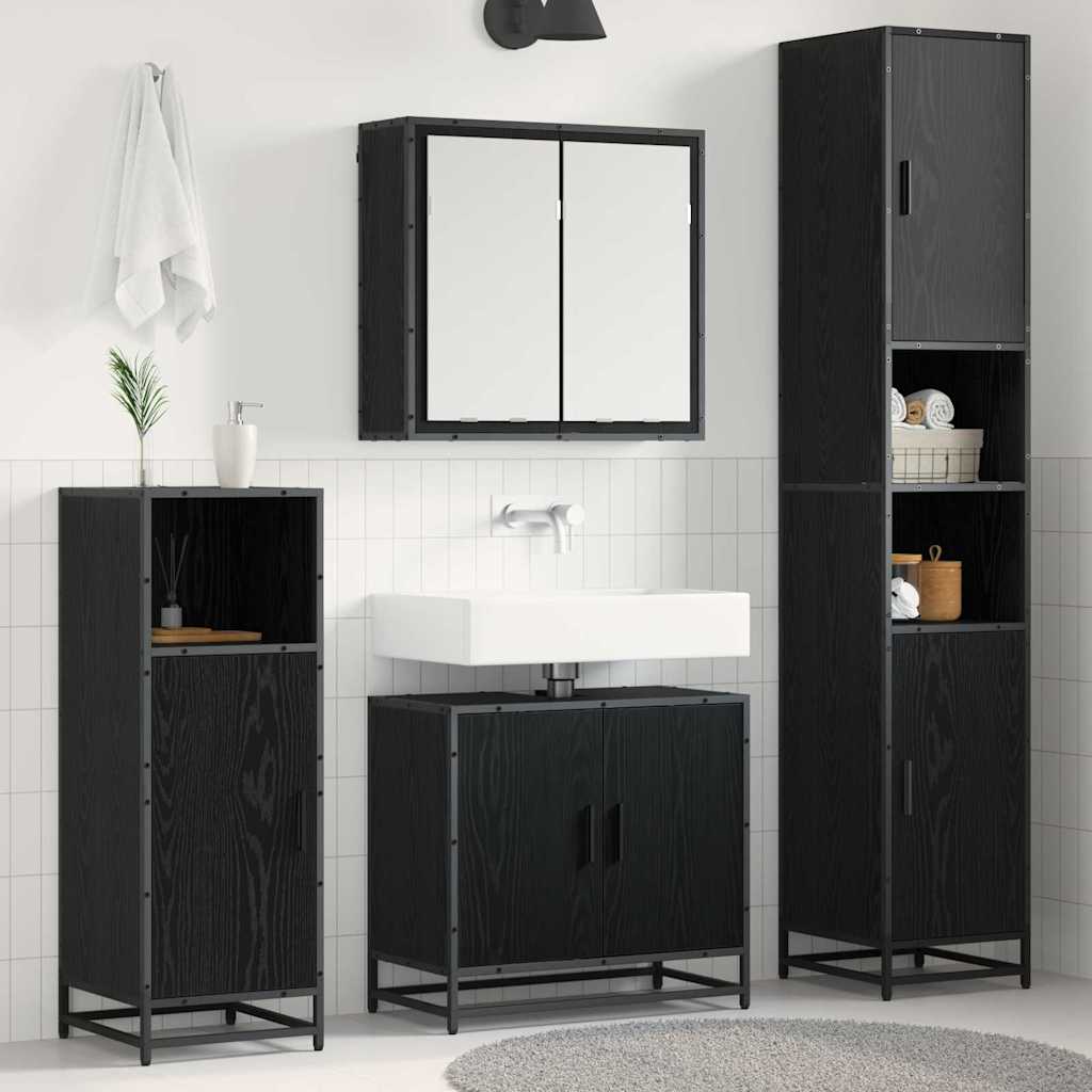 Seturi de mobilier pentru baie - Set de mobilier pentru baie 4 pcs Stejar negru 65 x 33 x 60 cm