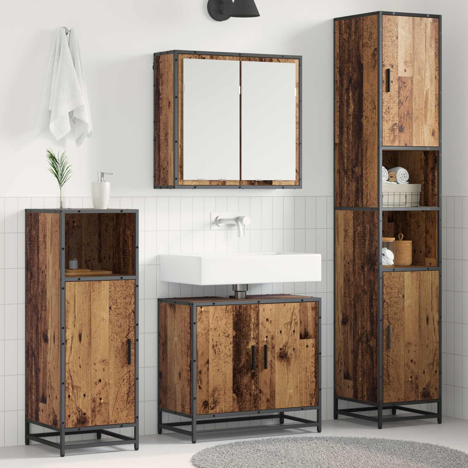 vidaXL Set de mobilier pentru baie 3 pcs Lemn Vechi Lemn compozit