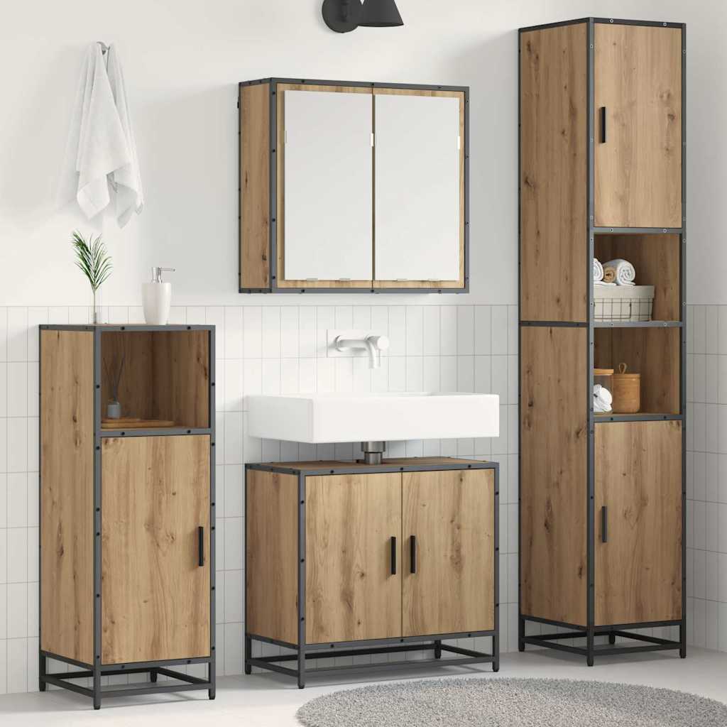 Seturi de mobilier pentru baie - Set de mobilier pentru baie Pe perete 3 pcs stejar artizanal