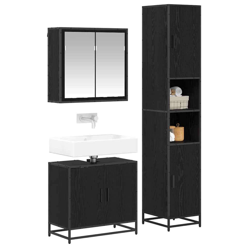 vidaXL Badkamermeubelset met opslag 3 pcs Zwart eiken 65 x 33 x 60 cm