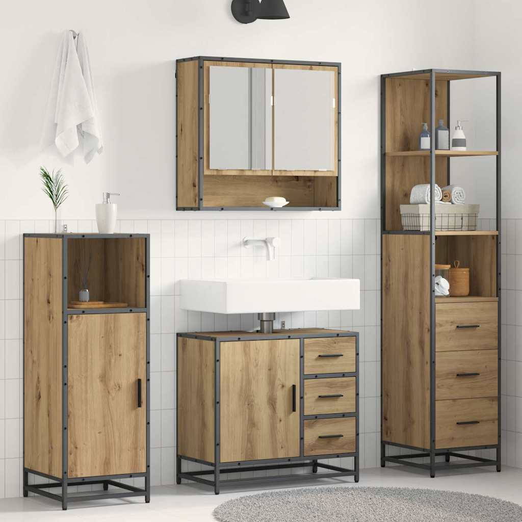 Kylpyhuonekalustesetti ovella 3 pcs Artisan tammi Tekninen puu