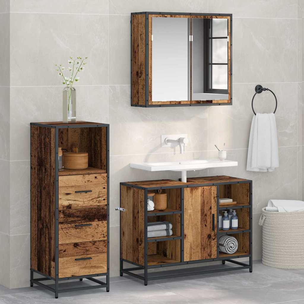 Seturi de mobilier pentru baie - Set de mobilier pentru baie 3 pcs Lemn vechi 80 x 33 x 60 cm