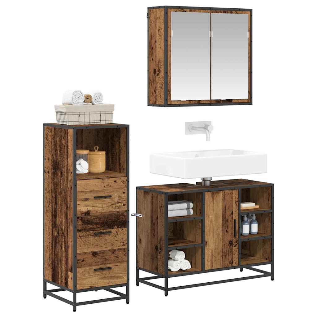 vidaXL Badkamermeubelset 3 pcs Oud hout 80 x 33 x 60 cm Bewerkt hout