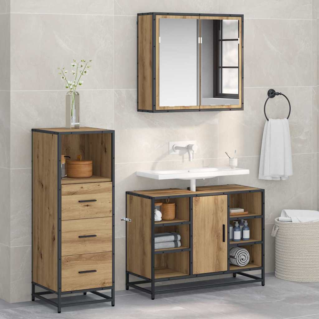 Seturi de mobilier pentru baie - Set de mobilier pentru baie cu sertar 3 pcs stejar artizanal