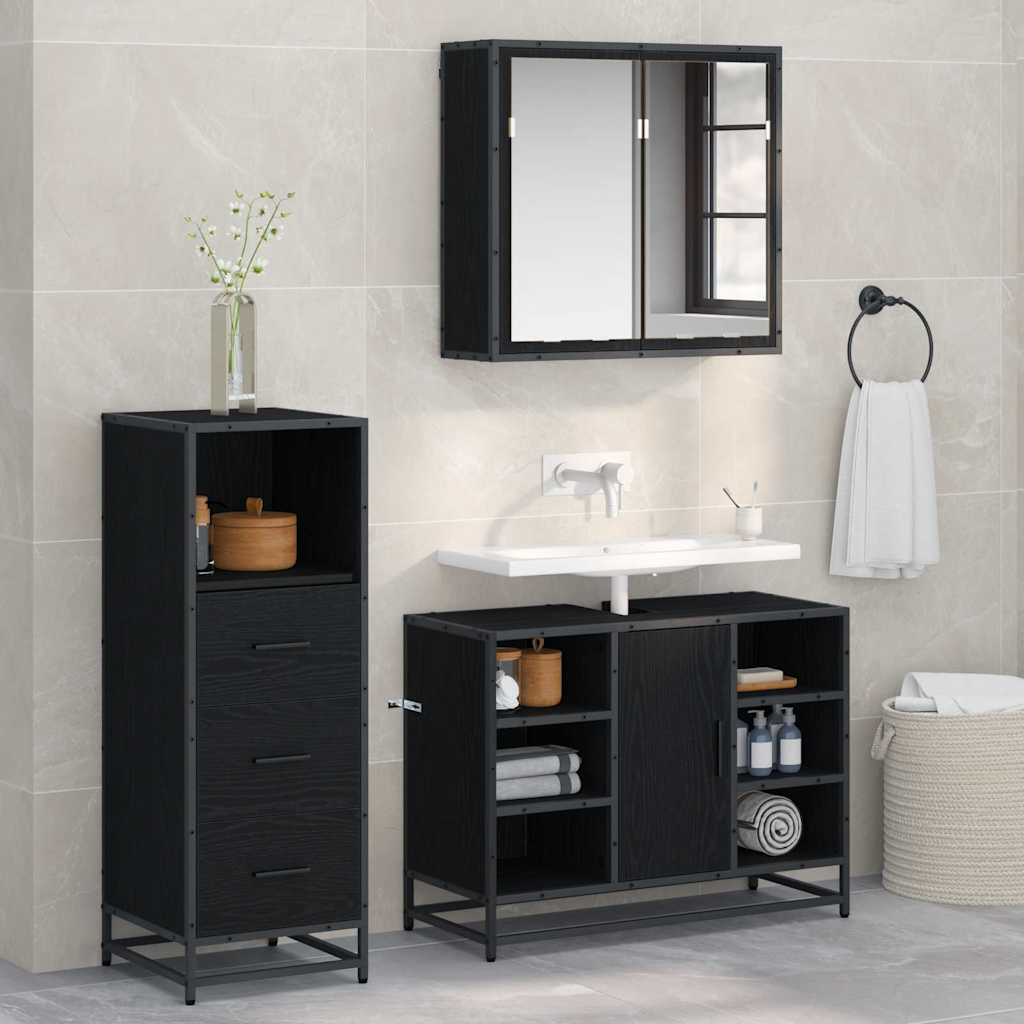 Seturi de mobilier pentru baie - Set de mobilier pentru baie 3 pcs Stejar negru 80 x 33 x 60 cm