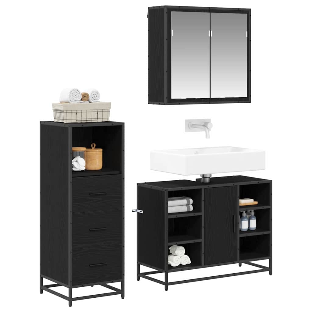 vidaXL Badkamermeubelset met lade 3 pcs Zwart eiken 80 x 33 x 60 cm