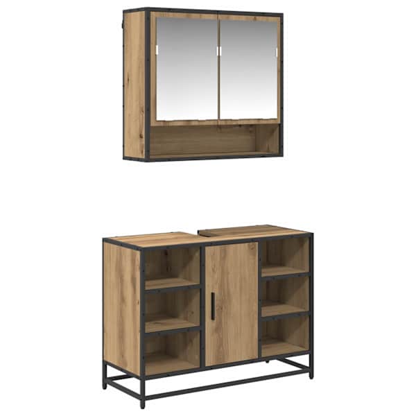 vidaXL Vannitoa m&ouml;&ouml;bleset 2 tk K&auml;sit&ouml;&ouml;puu 80 x 33 x 60 cm Tehispuit