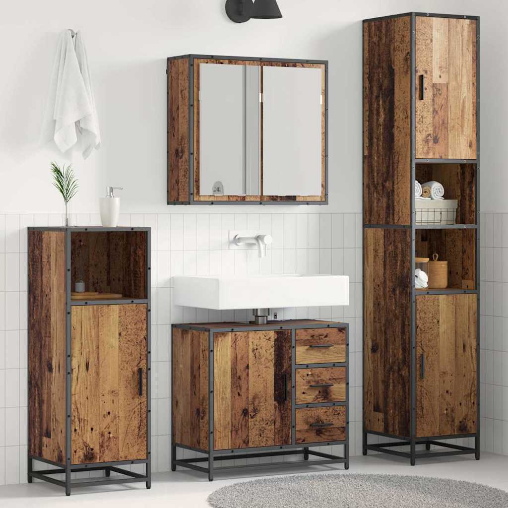 Seturi de mobilier pentru baie - Set de mobilier pentru baie 3 pcs Lemn vechi 65 x 33 x 60 cm