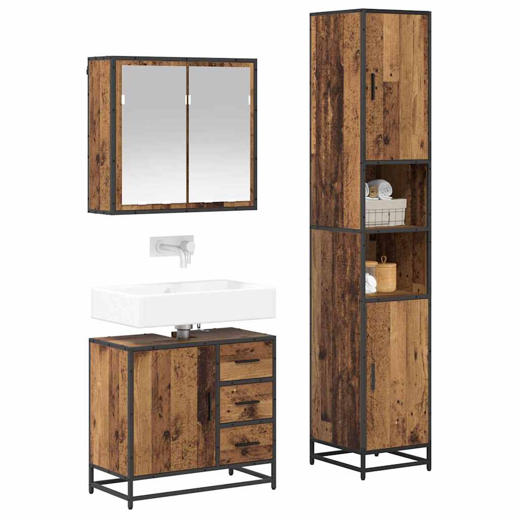 vidaXL Badkamermeubelset 3 pcs Oud hout 65 x 33 x 60 cm Bewerkt hout