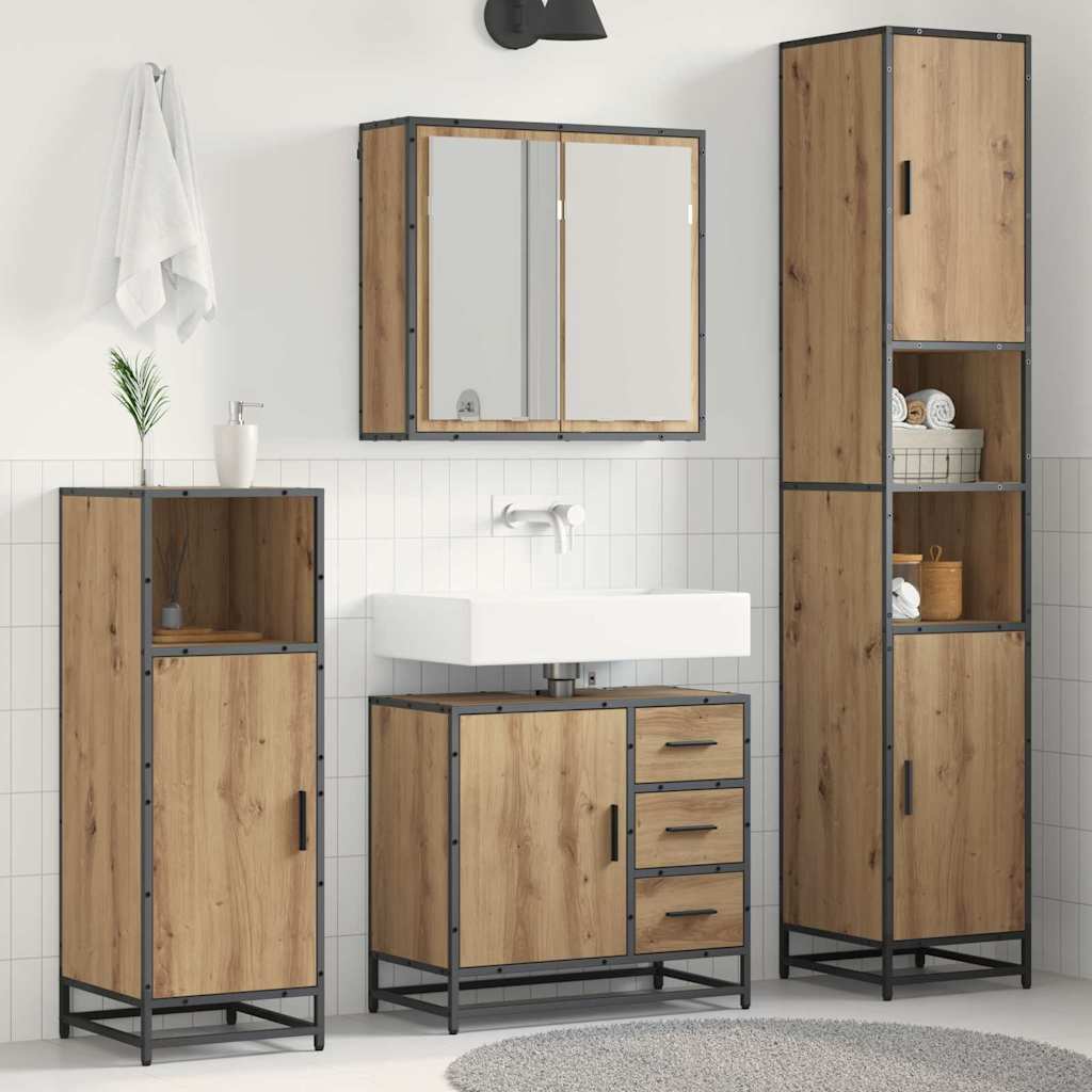 Seturi de mobilier pentru baie - Set de mobilier pentru baie cu sertar 3 pcs stejar artizanal
