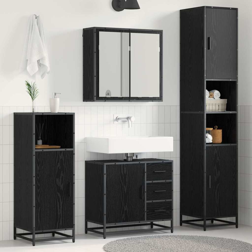 Seturi de mobilier pentru baie - Set de mobilier pentru baie 3 pcs Stejar negru 65 x 33 x 60 cm