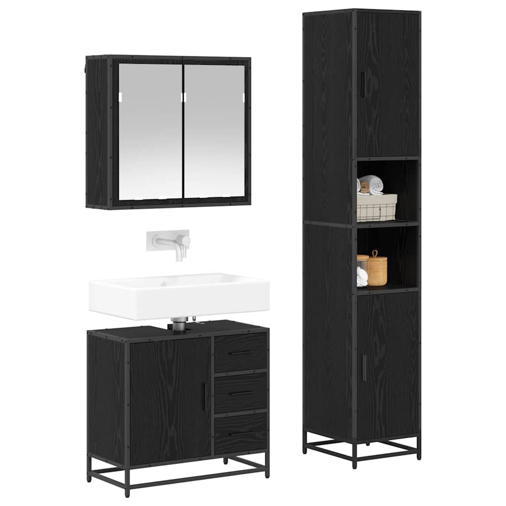 vidaXL Badkamermeubelset met lade 3 pcs Zwart eiken 65 x 33 x 60 cm
