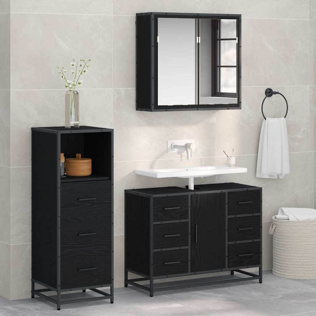 Seturi de mobilier pentru baie - Set de mobilier pentru baie 3 pcs Stejar negru 80 x 33 x 60 cm