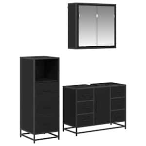 vidaXL Vannitoa m&ouml;&ouml;bleset 3 tk Must tamm 80 x 33 x 60 cm Tehispuit