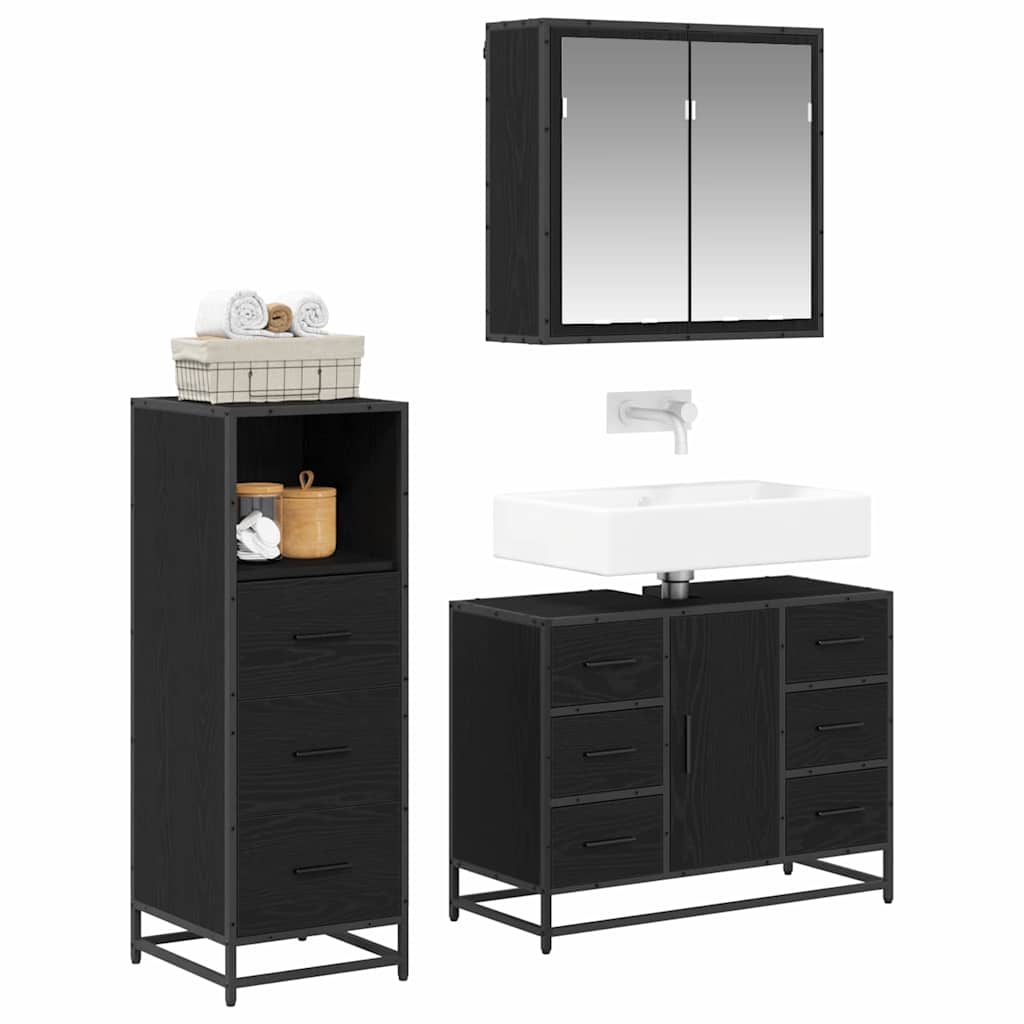 vidaXL Badkamermeubelset met lade 3 pcs Zwart eiken 80 x 33 x 60 cm