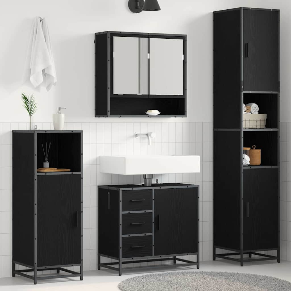 Seturi de mobilier pentru baie - Set de mobilier pentru baie 3 pcs Stejar negru 90 x 33 x 60 cm