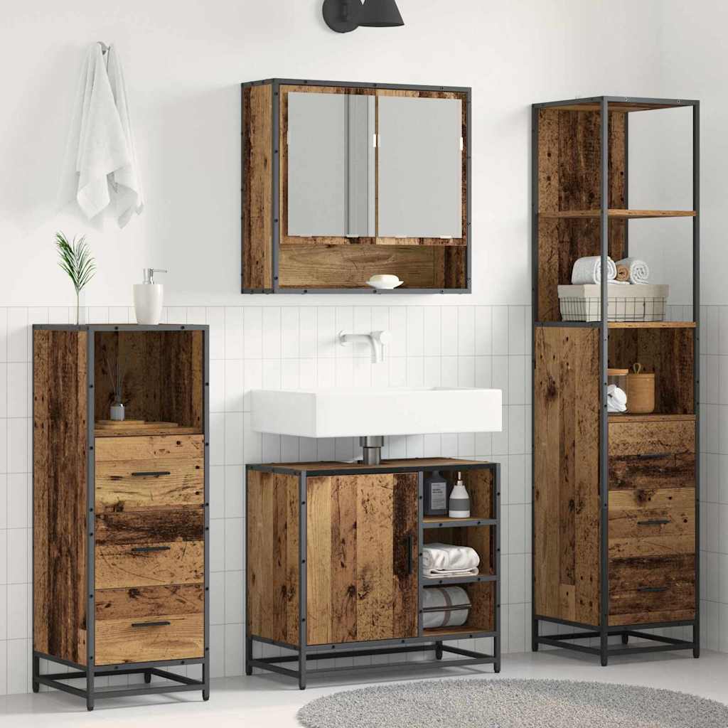 Seturi de mobilier pentru baie - Set de mobilier pentru baie 4 pcs Lemn vechi 65 x 33 x 60 cm