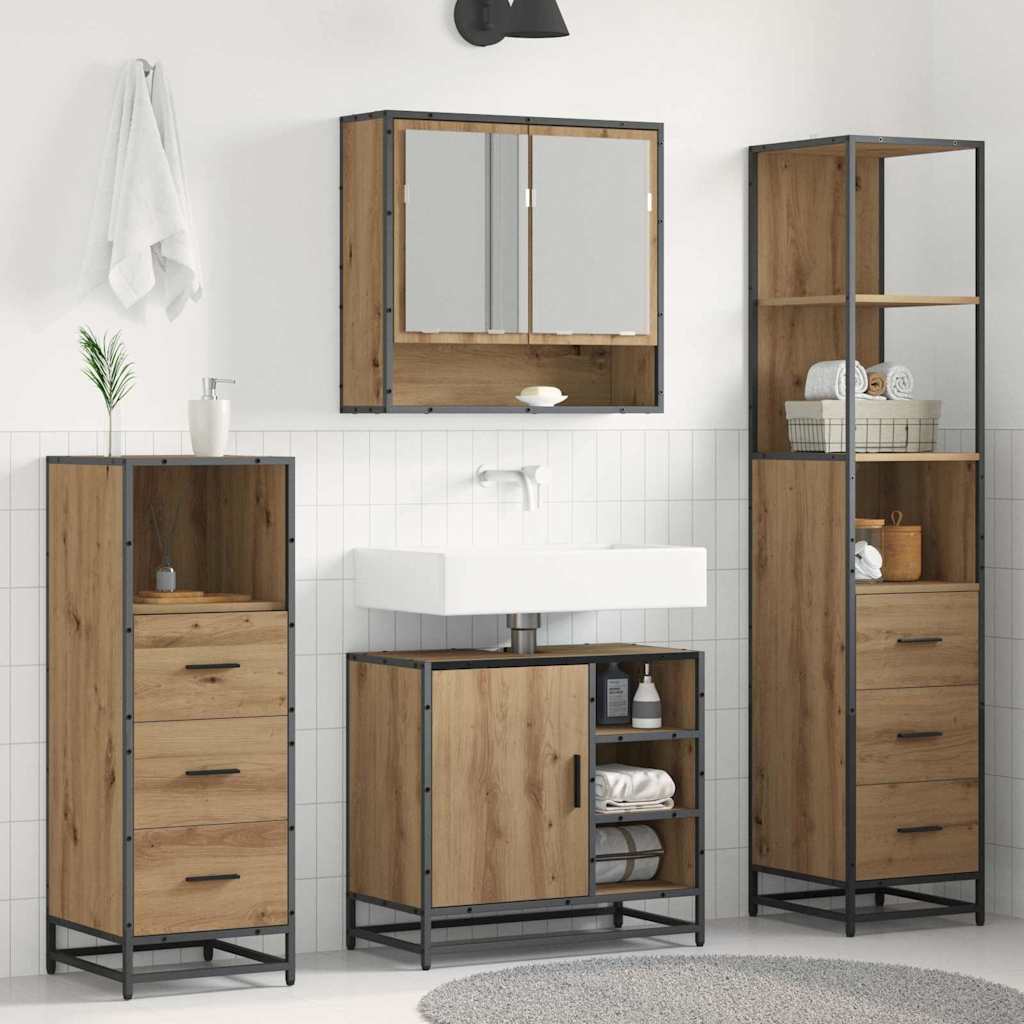 Seturi de mobilier pentru baie - Set de mobilier pentru baie cu sertar 4 pcs stejar artizanal