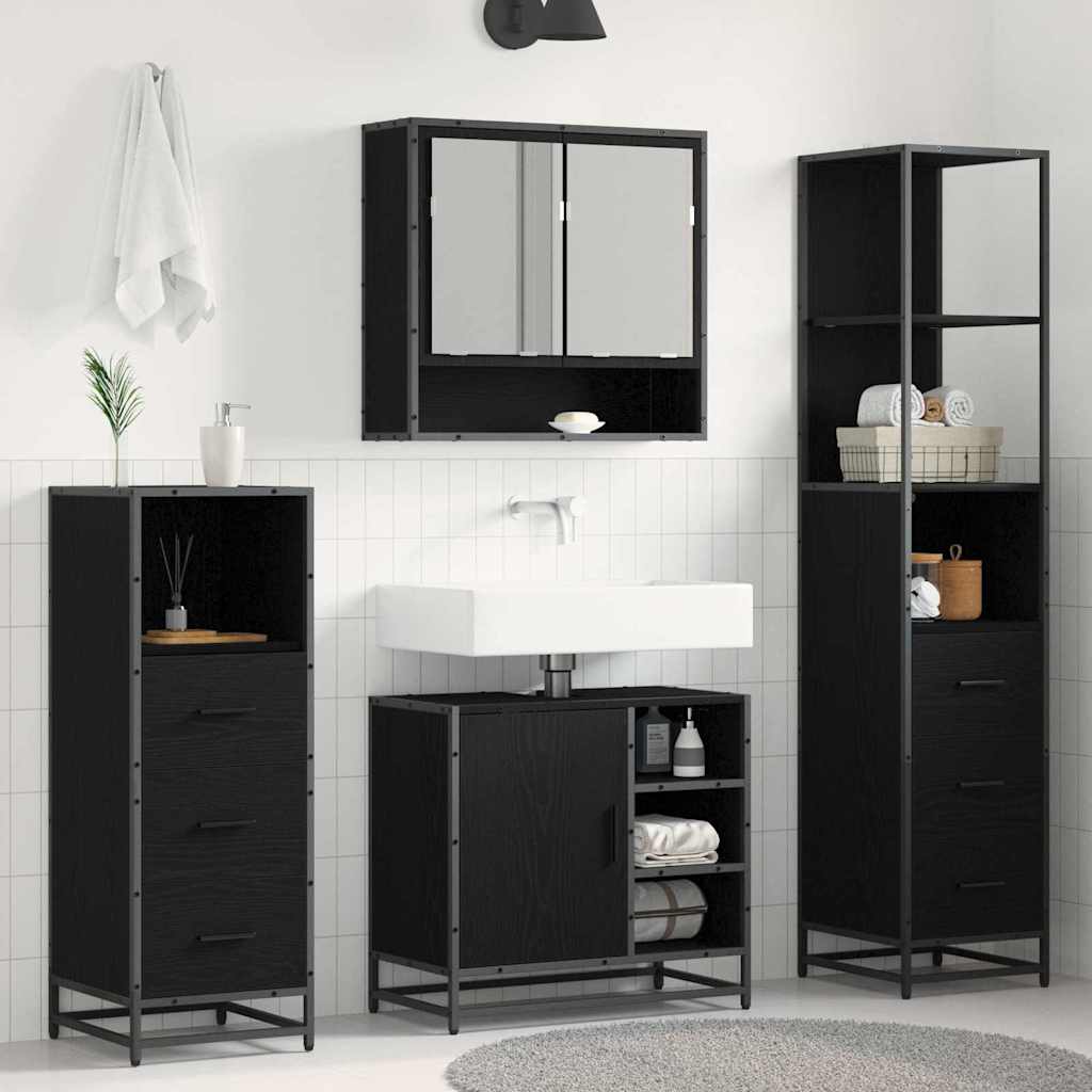 Seturi de mobilier pentru baie - Set de mobilier pentru baie 4 pcs Stejar negru 65 x 33 x 60 cm