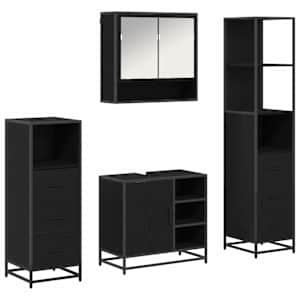 vidaXL Vannitoa m&ouml;&ouml;bleset 4 tk Must tamm 65 x 33 x 60 cm Tehispuit