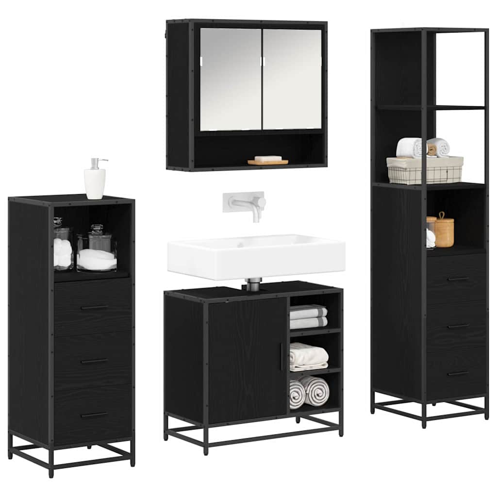 vidaXL Badkamermeubelset met lade 4 pcs Zwart eiken 65 x 33 x 60 cm