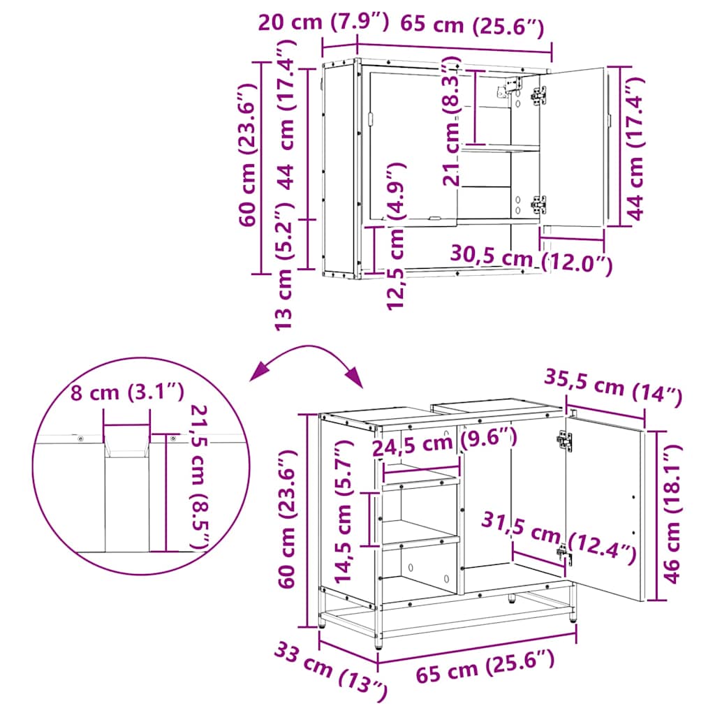 Sada koupelnového nábytku 4 pcs Černý dub kompozitní dřevo - obrázek 18