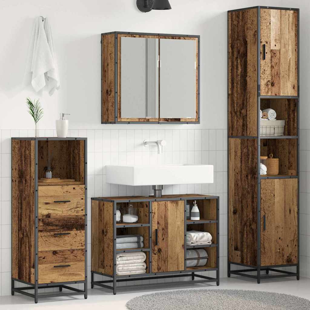 Seturi de mobilier pentru baie - Set de mobilier pentru baie 3 pcs Lemn vechi 80 x 33 x 60 cm