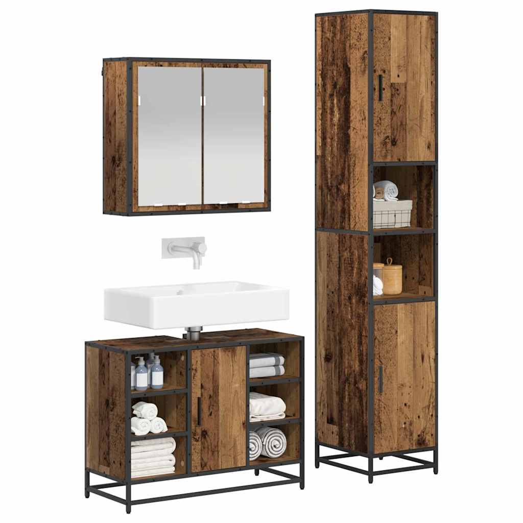 vidaXL Badkamermeubelset 3 pcs Oud hout 80 x 33 x 60 cm Bewerkt hout