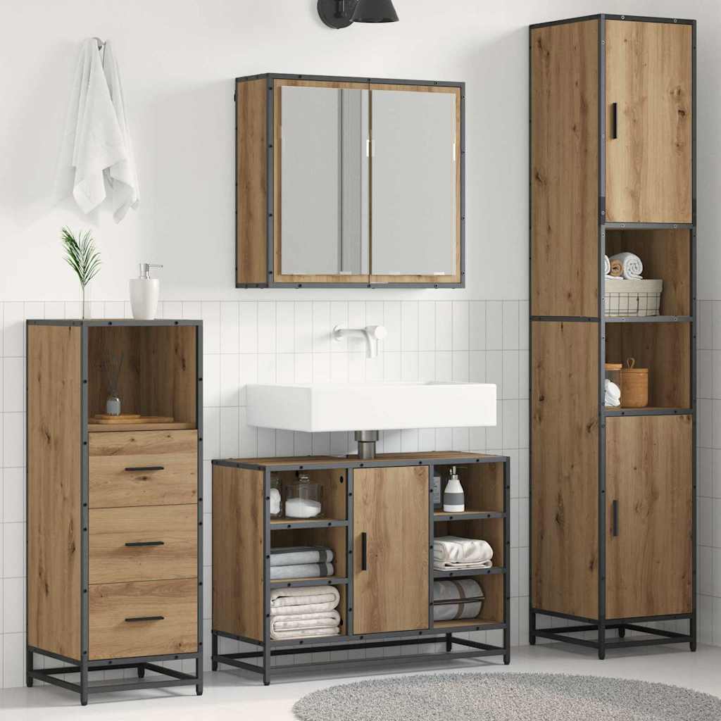 Seturi de mobilier pentru baie - Set de mobilier pentru baie Pe perete 3 pcs stejar artizanal
