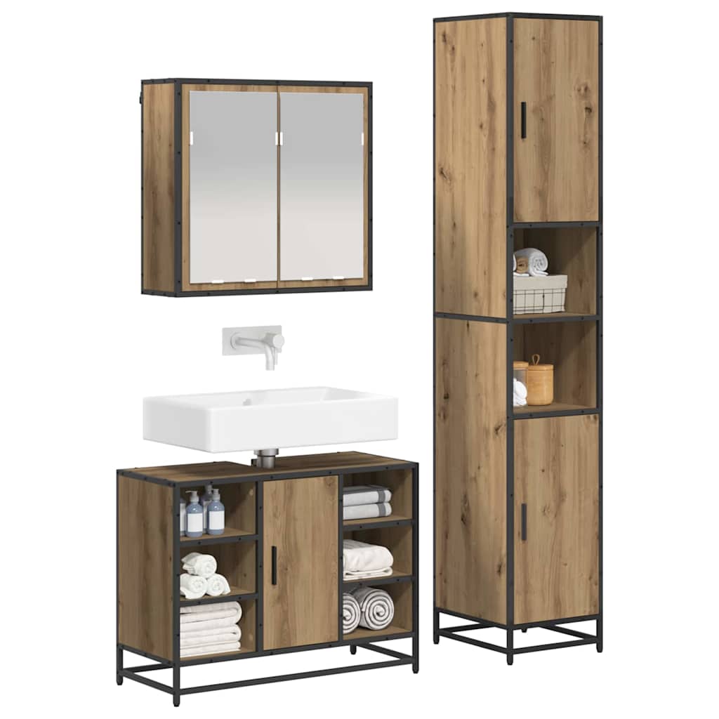 vidaXL Badkamermeubelset 3 pcs artisanaal eikenkleurig 80 x 33 x 60 cm