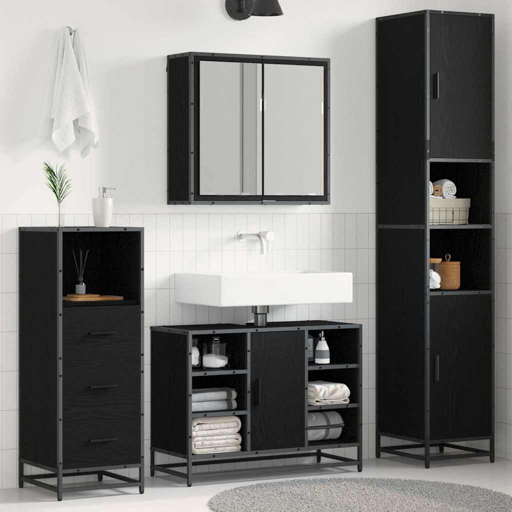 Seturi de mobilier pentru baie - Set de mobilier pentru baie 3 pcs Stejar negru 80 x 33 x 60 cm