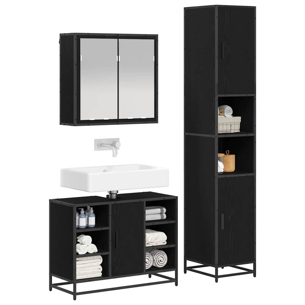 vidaXL Badkamermeubelset met opslag 3 pcs Zwart eiken 80 x 33 x 60 cm