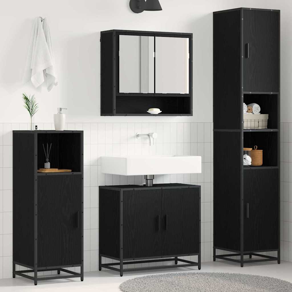 Seturi mobilă - Set de mobilier pentru baie 3 pcs Stejar Negru Lemn compozit