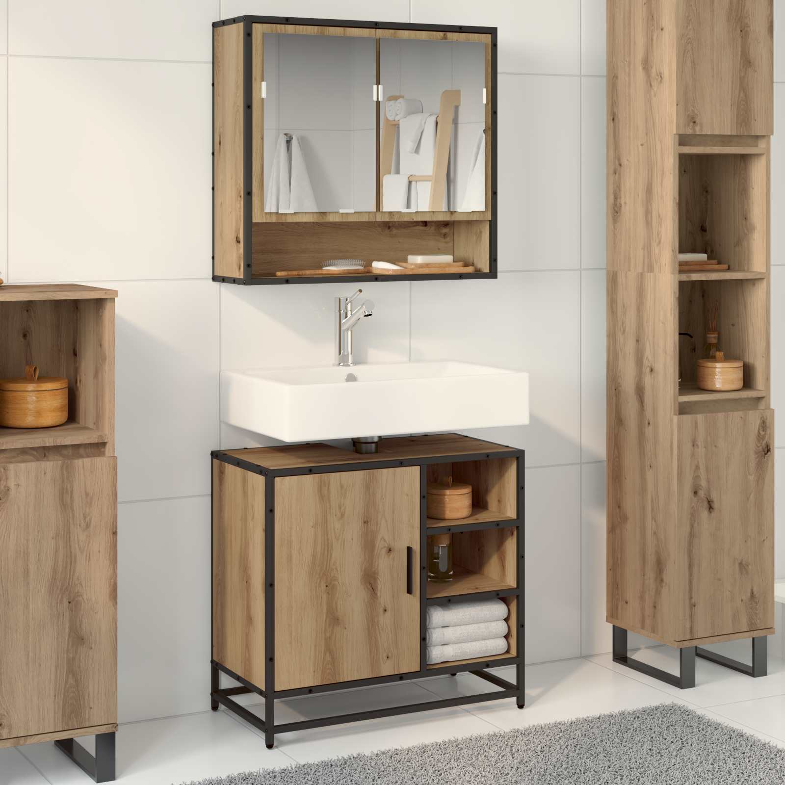 Conjunto de Móveis para Banheiro 2 pcs Carvalho Artesan