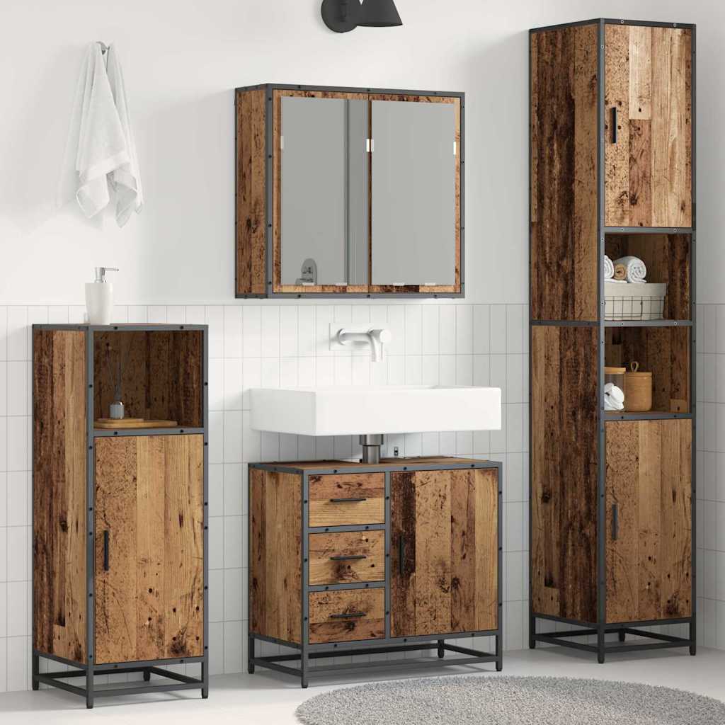 Seturi de mobilier pentru baie - Set de mobilier pentru baie 4 pcs Lemn vechi 65 x 33 x 60 cm