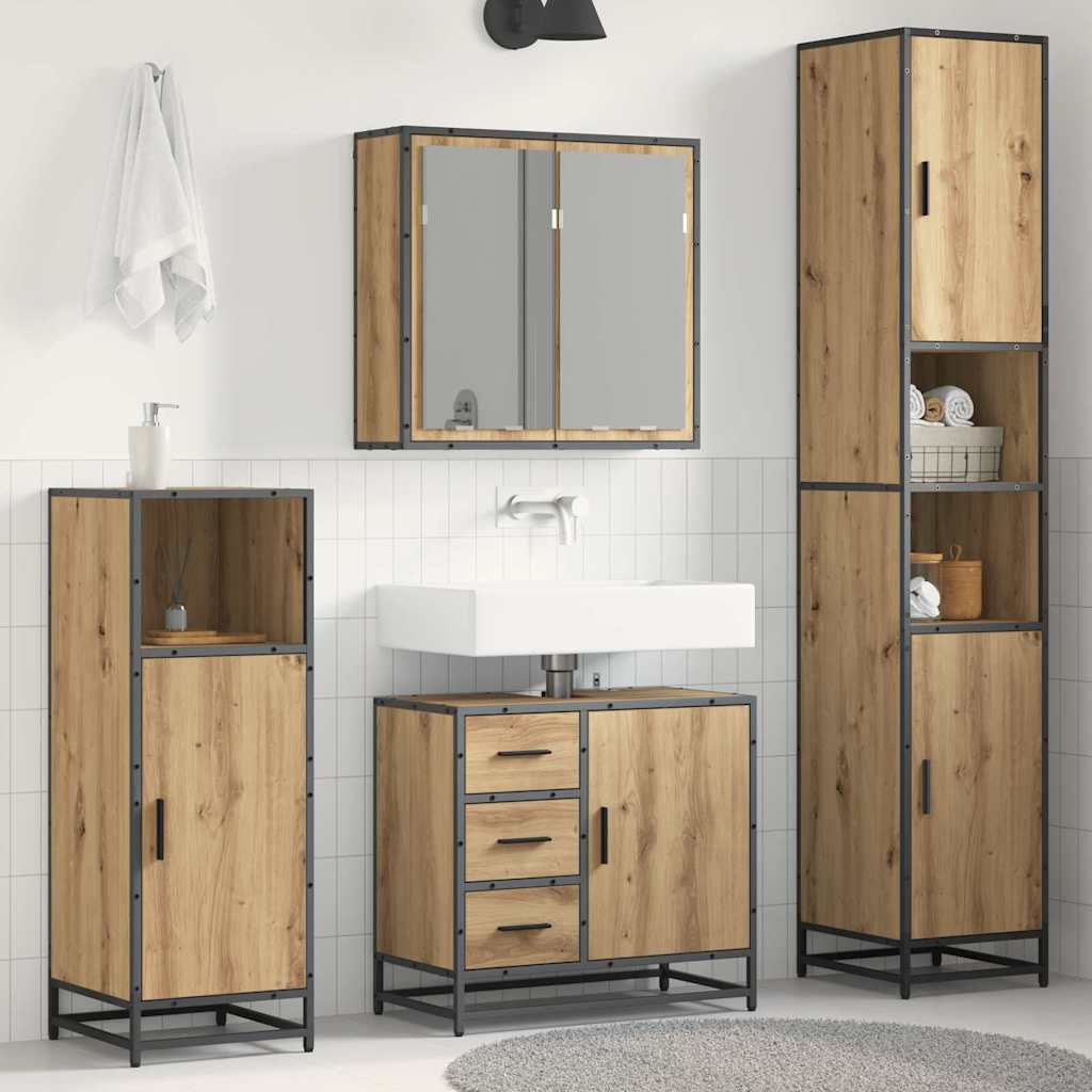 Seturi de mobilier pentru baie - Set de mobilier pentru baie cu sertar 4 pcs stejar artizanal