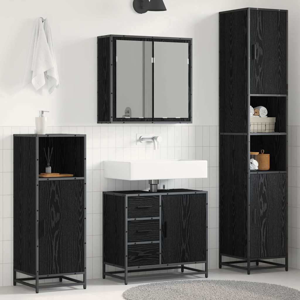 Seturi de mobilier pentru baie - Set de mobilier pentru baie 4 pcs Stejar negru 65 x 33 x 60 cm