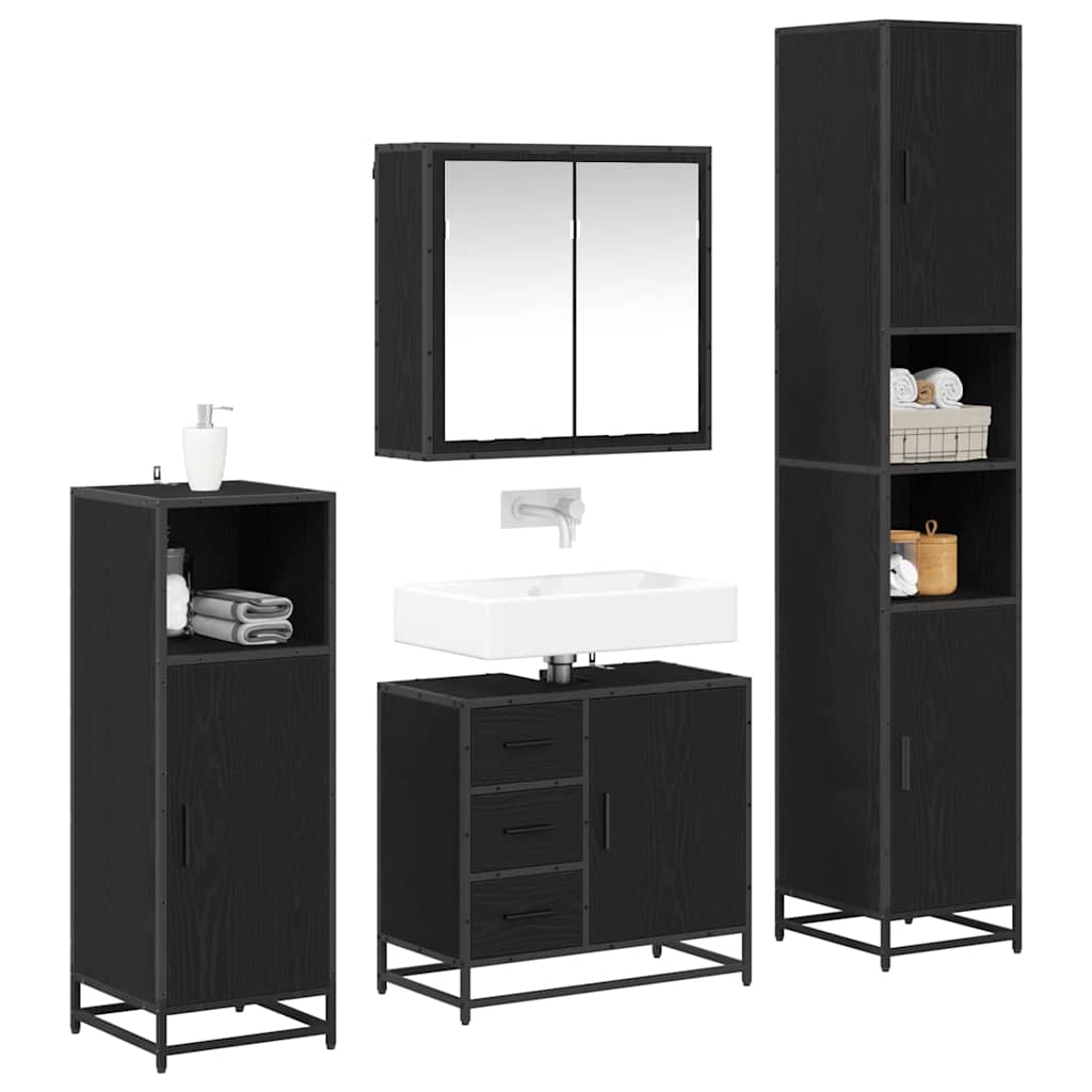 vidaXL Badkamermeubelset met lade 4 pcs Zwart eiken 65 x 33 x 60 cm