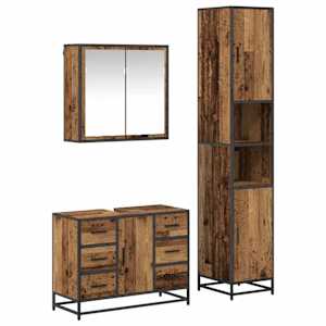 vidaXL Vannitoa m&ouml;&ouml;bleset 3 tk Vana puit 80 x 33 x 60 cm Tehispuit