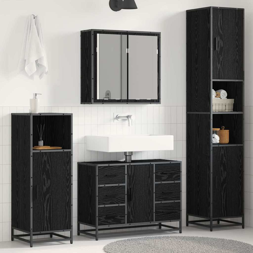 Seturi de mobilier pentru baie - Set de mobilier pentru baie 3 pcs Stejar negru 80 x 33 x 60 cm