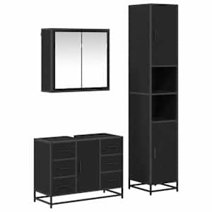 vidaXL Vannitoa m&ouml;&ouml;bleset 3 tk Must tamm 80 x 33 x 60 cm Tehispuit