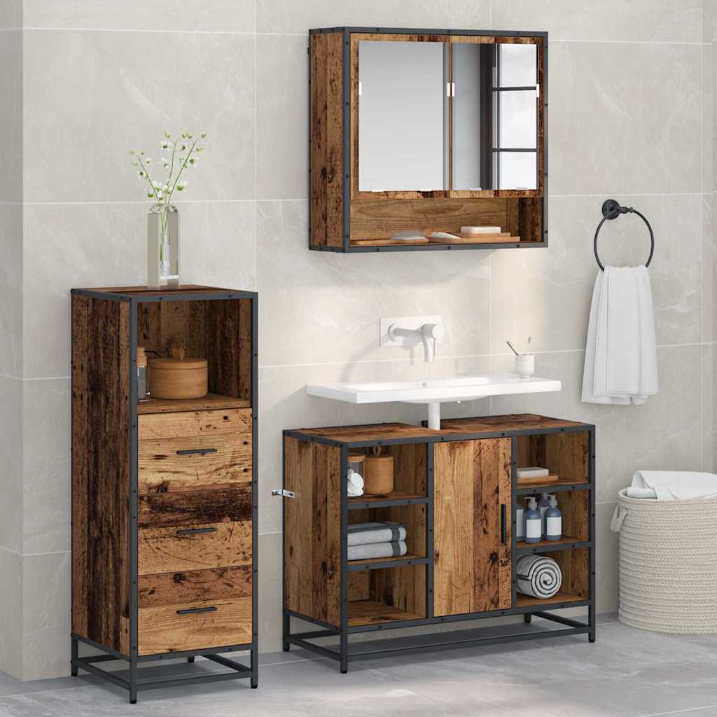 Seturi de mobilier pentru baie - Set de mobilier pentru baie 3 pcs Lemn vechi 80 x 33 x 60 cm